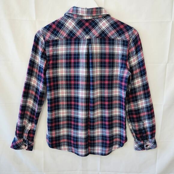 BeachLunchLounge Plaid Button Up Flannel Blue Pink Size Small - Picture 2 of 7